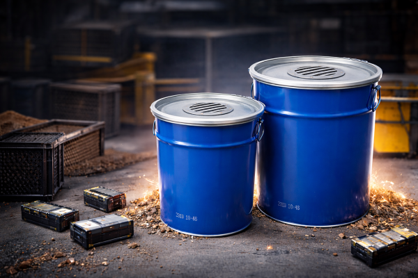 Neue LiBa® Barrel Sicherheitsbehälter – jetzt in 30 l und 50 l bei SmoliTec - LiBa® Barrel 30 l &amp; 50 l – Sicherheitsbehälter für Lithium-Batterien | SmoliTec